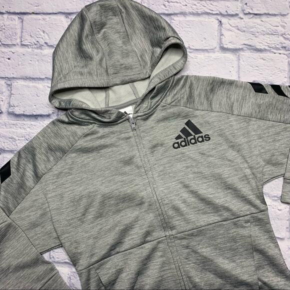 Adidas Melange Zip Up Hoodie in Heathered Grey - Picture 3 of 8